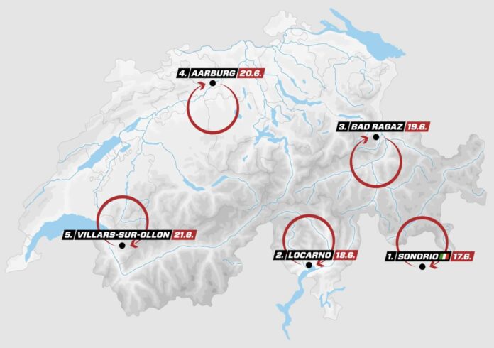 Tour de Suisse 2026 parcours complet 5 étapes profils carte