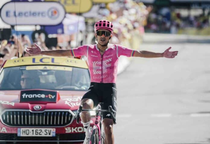 Tour de France 2026 Carapaz en solitaire à Orcières Merlette Paret Peintre à un point du maillot à pois